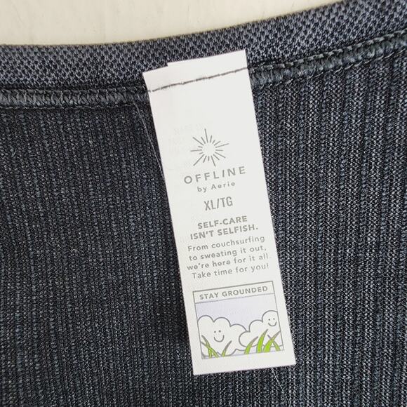 Aerie OFFLINE Sidewalk Seamless Ribbed Long Sleeve Crop Top Black XL NWT Stretch - Picture 4 of 7